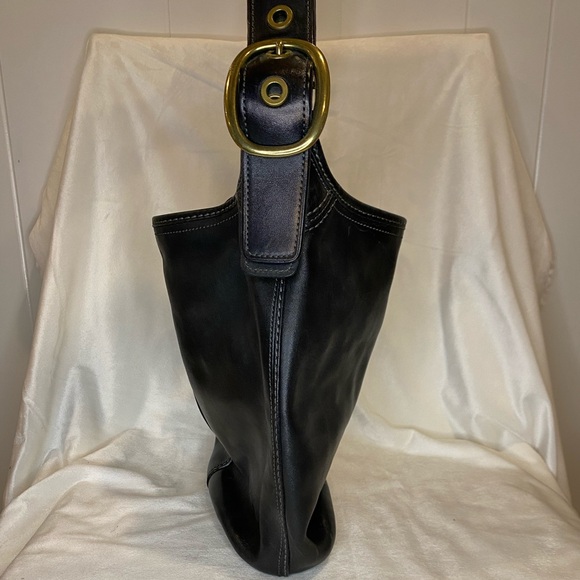 Coach Bleeker Tattersall Duffle Bucket Black Leather Shoulder Bag - Picture 6 of 12